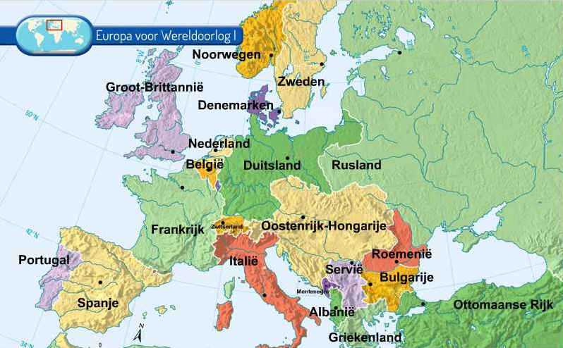 kaart Europa voor Wereldoorlog 1