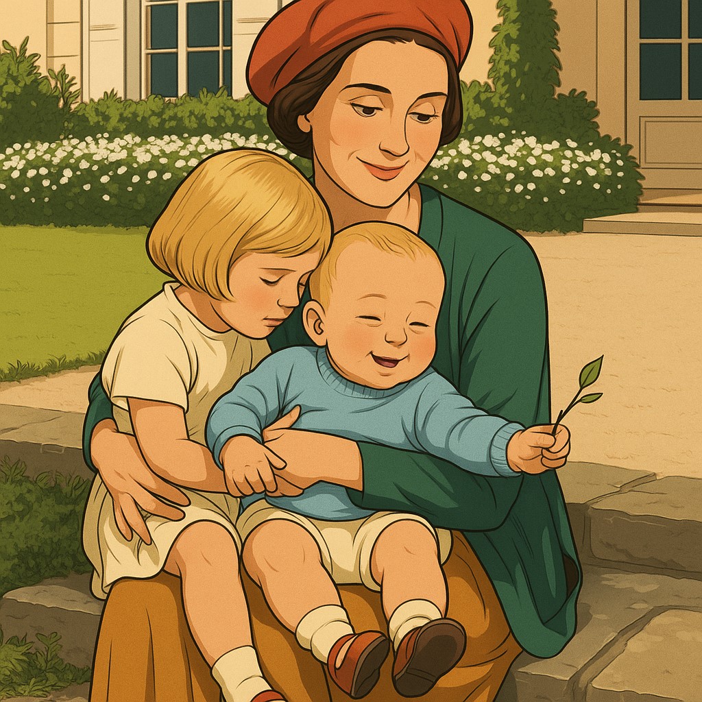 Koningin Astrid met de jonge Boudewijn