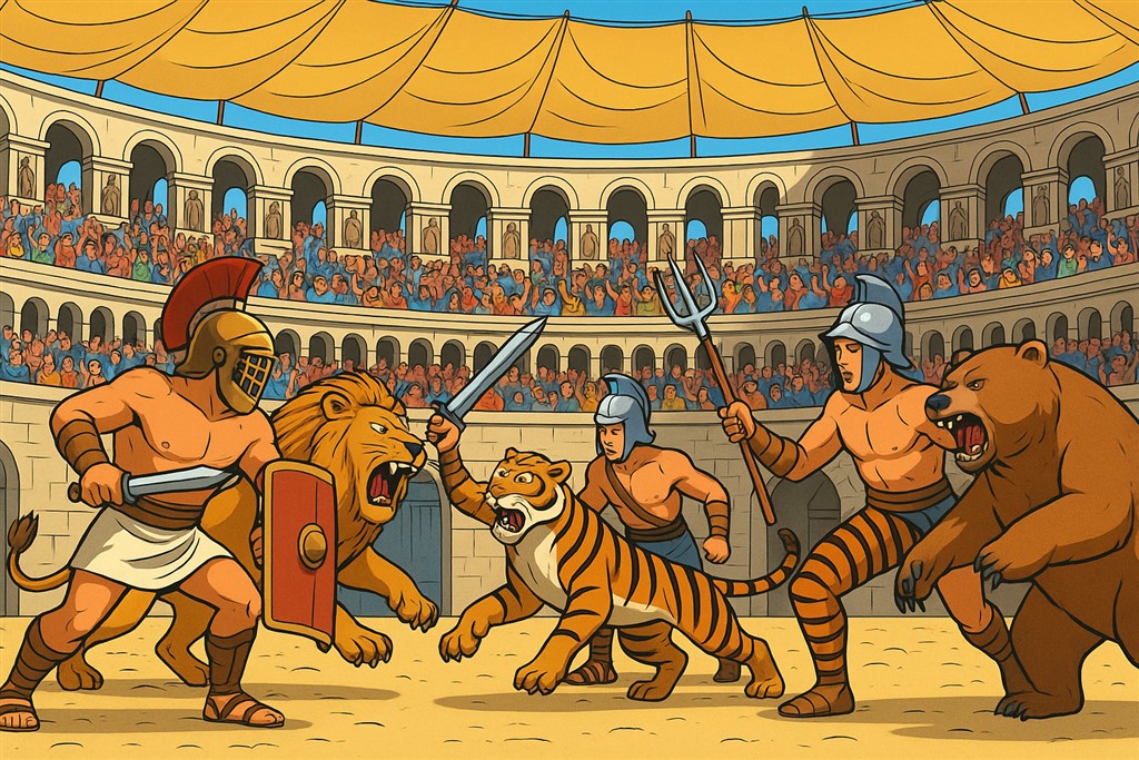 gladiatoren vechten met leeuwen tijgers beren