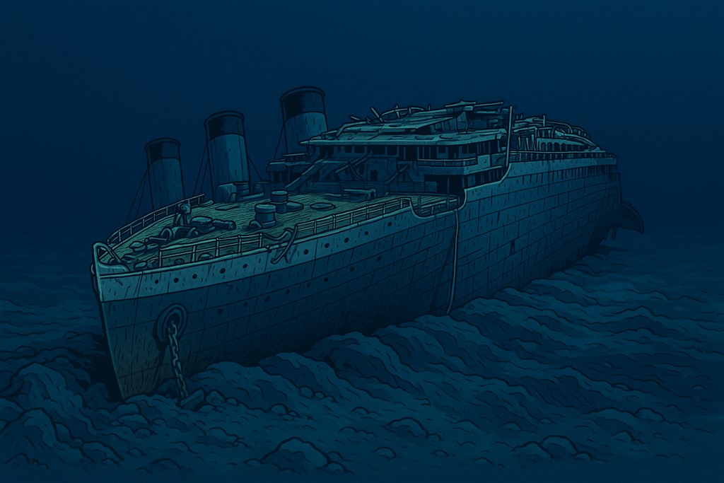 De boeg van de Titanic op de bodem van de oceaan