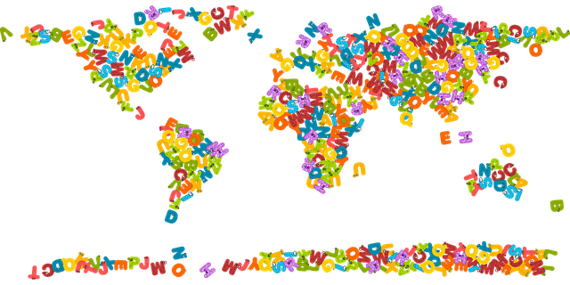 Wereldkaart met gekleurde hoofdletters