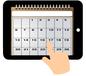 Link naar automatisch gegenereerde kalender huidige maand, vorige en volgende