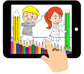 kleurplaat kinderen met potloden