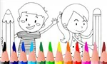 kleurplaat kinderen met potloden