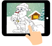 link naar online rekenkleurplaat optellen tot 10 en 20 thema kerst kerstman met zak vol cadeautjes