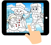 link naar online rekenkleurplaat optellen en aftrekken tot 10 of 20 thema winter sneeuwman bouwen