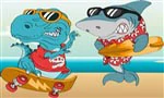link naar online rekenkleurplaat maaltafels deeltafels thema dieren haai dino rex