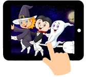 link naar online rekenkleurplaat optellen en aftrekken tot 10 of 20 halloween heks spook vampier