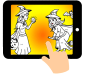link naar online rekenkleurplaat optellen en aftrekken tot 10 of 20 halloween heksen