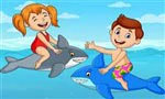vakantie zomer kinderen op opblaasbare haaien