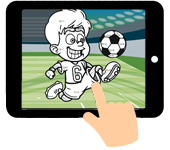 link naar online rekenkleurplaat optellen en aftrekken tot 10 of 20 thema sport voetballer
