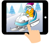 link naar online rekenkleurplaat optellen en aftrekken tot 10 of 20 thema winter sneeuwscooter