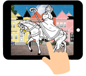 link naar online rekenkleurplaat optellen en aftrekken tot 7 thema Sinterklaas op zijn paard