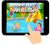 Link naar spelletje zoek de 7 verschillen thema vakantie openluchtzwembad