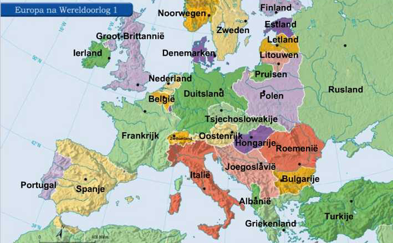 kaart Europa na Wereldoorlog 1