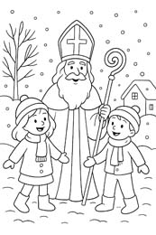 kleurplaat Sinterklaas in de sneeuw