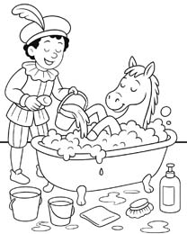 kleurplaat Paard van Sinterklaas in bad