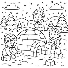 kleurplaat winter iglo