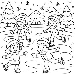 kleurplaat winter schaatsen