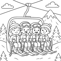 kleurplaat winter skilift