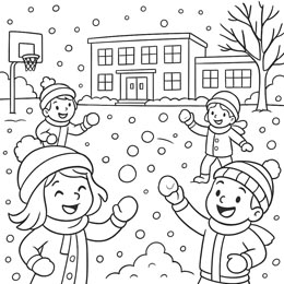 kleurplaat winter sneeuwballen